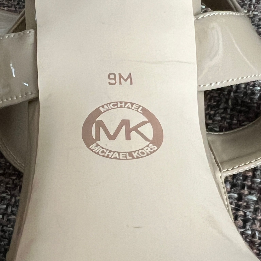 Michael Kors Beige Patent Leather Zip T-Strap Heels - Picture 5 of 9